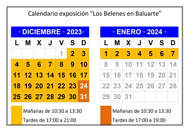 Calendario exposición Baluarte 2023